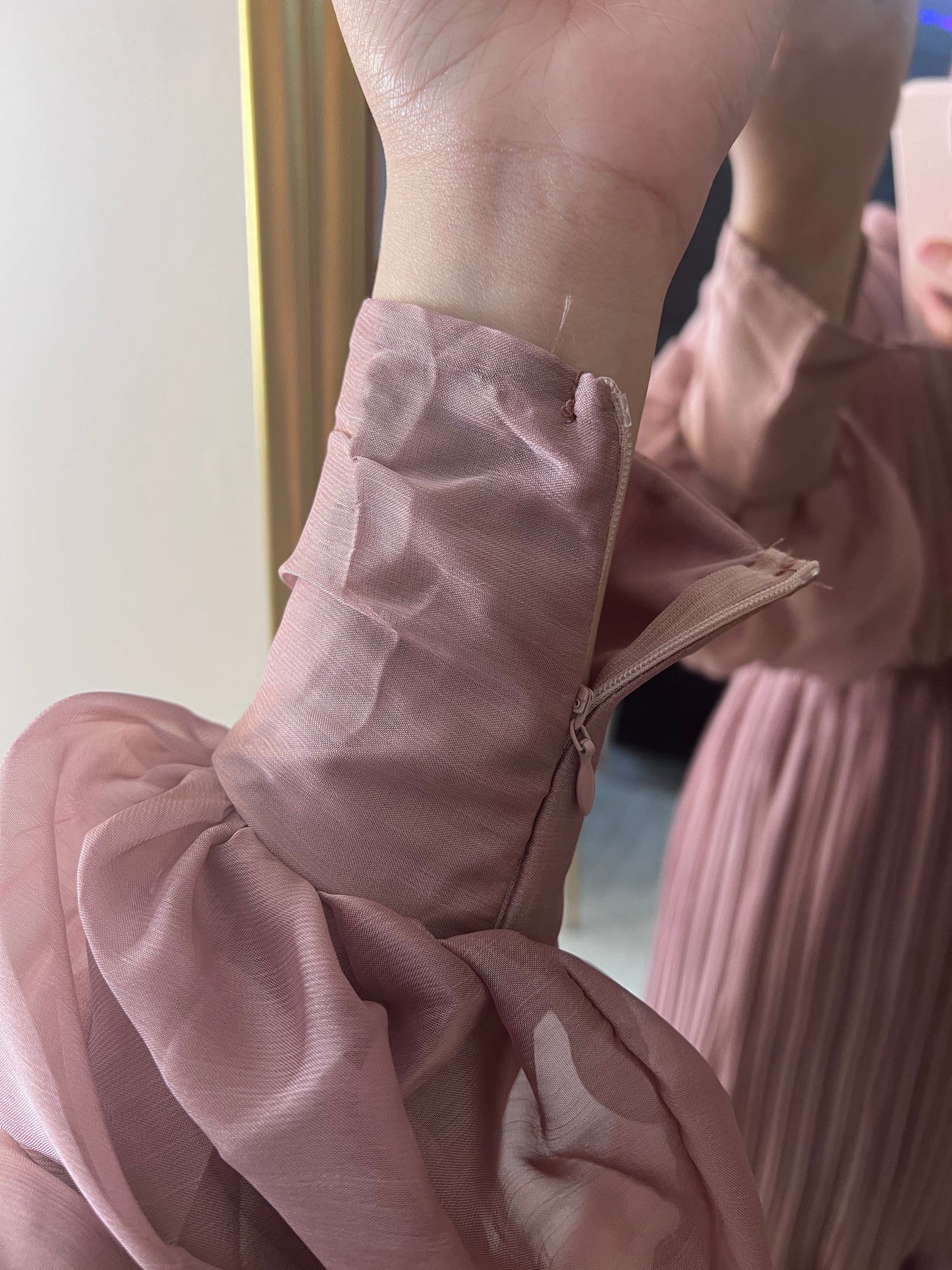 Long Sleeve Pleated Maxi Dress With Belt