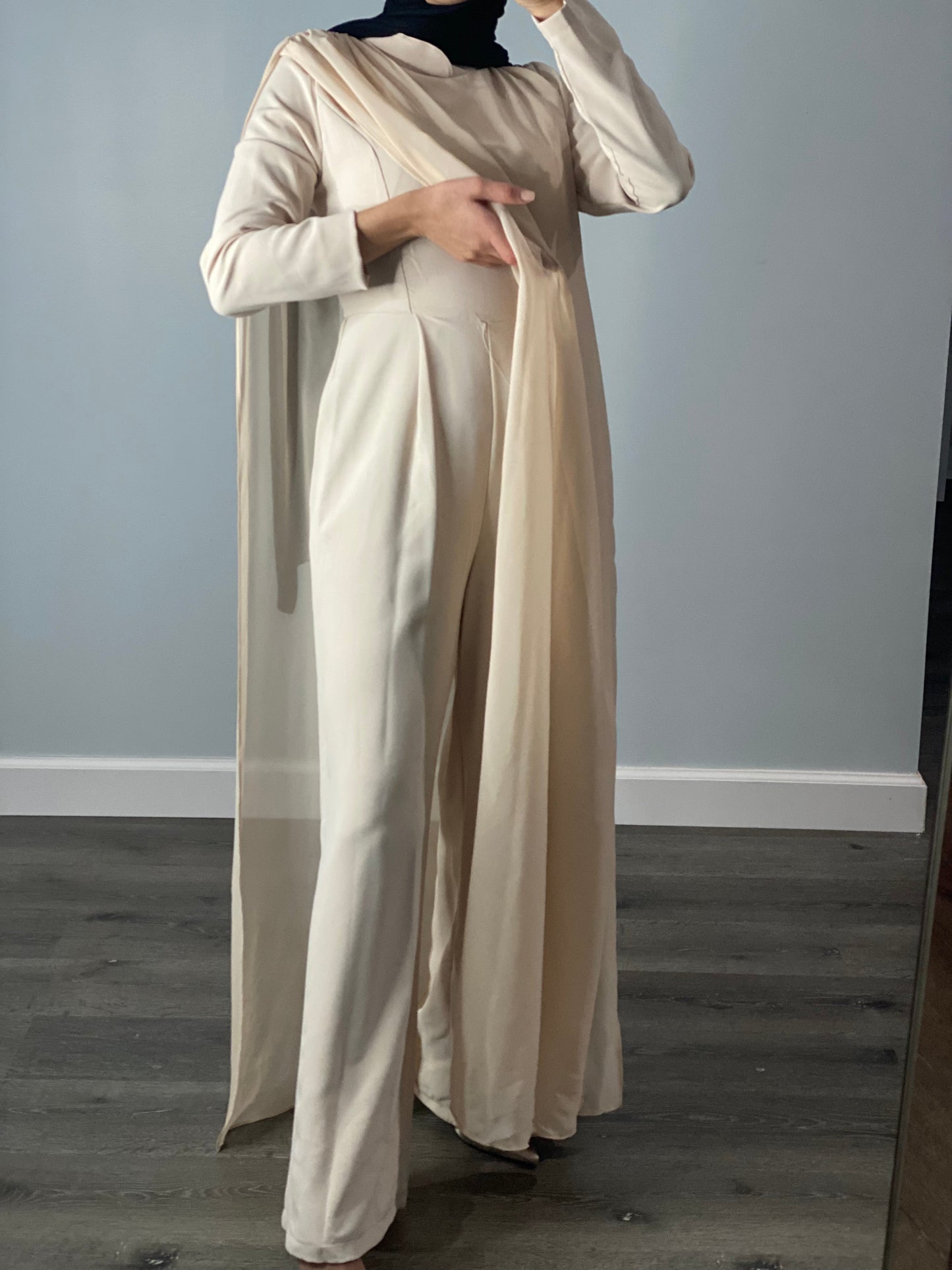 Long Sleeve Belted Chiffon Jumpsuit