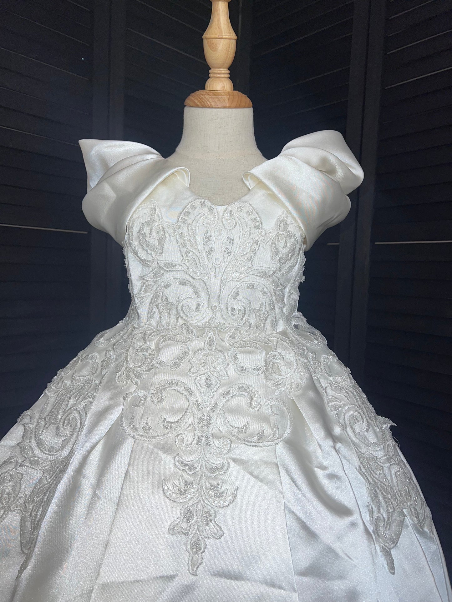 Aida Luxury Off White Beaded lacePuffy Flower Girl Dress