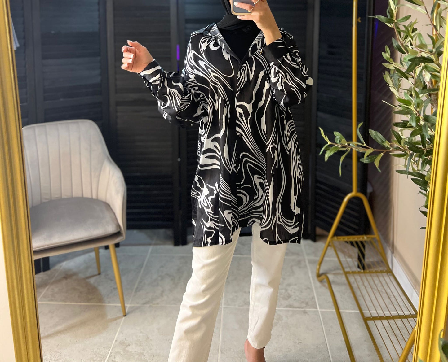 Blouse Satin Long Sleeve Button Up Tunic