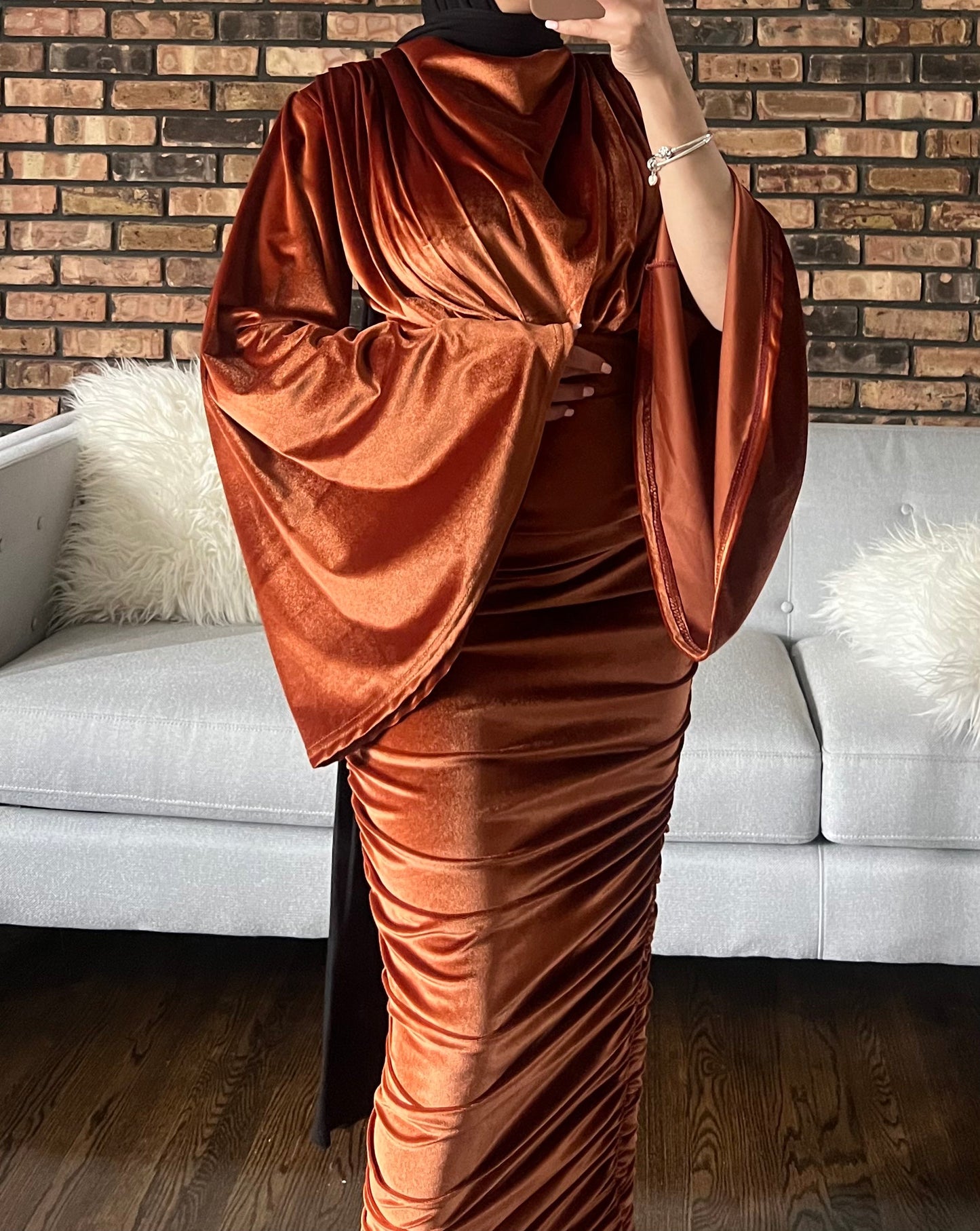 Velvet Maxi Evening Dress with Flare Sleeve