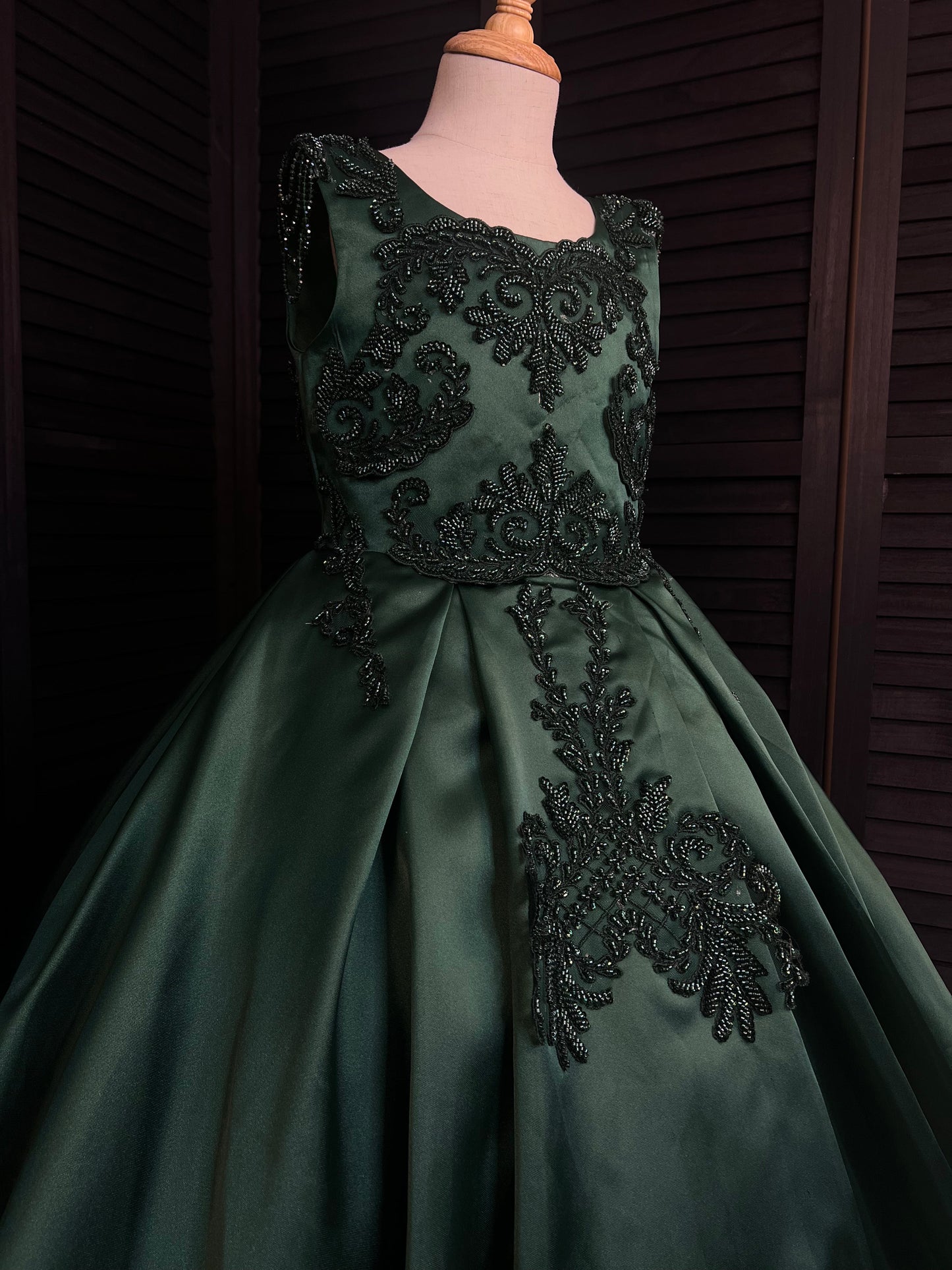 LANA Luxury GREEN Beaded lace Puffy Flower Girl Dress