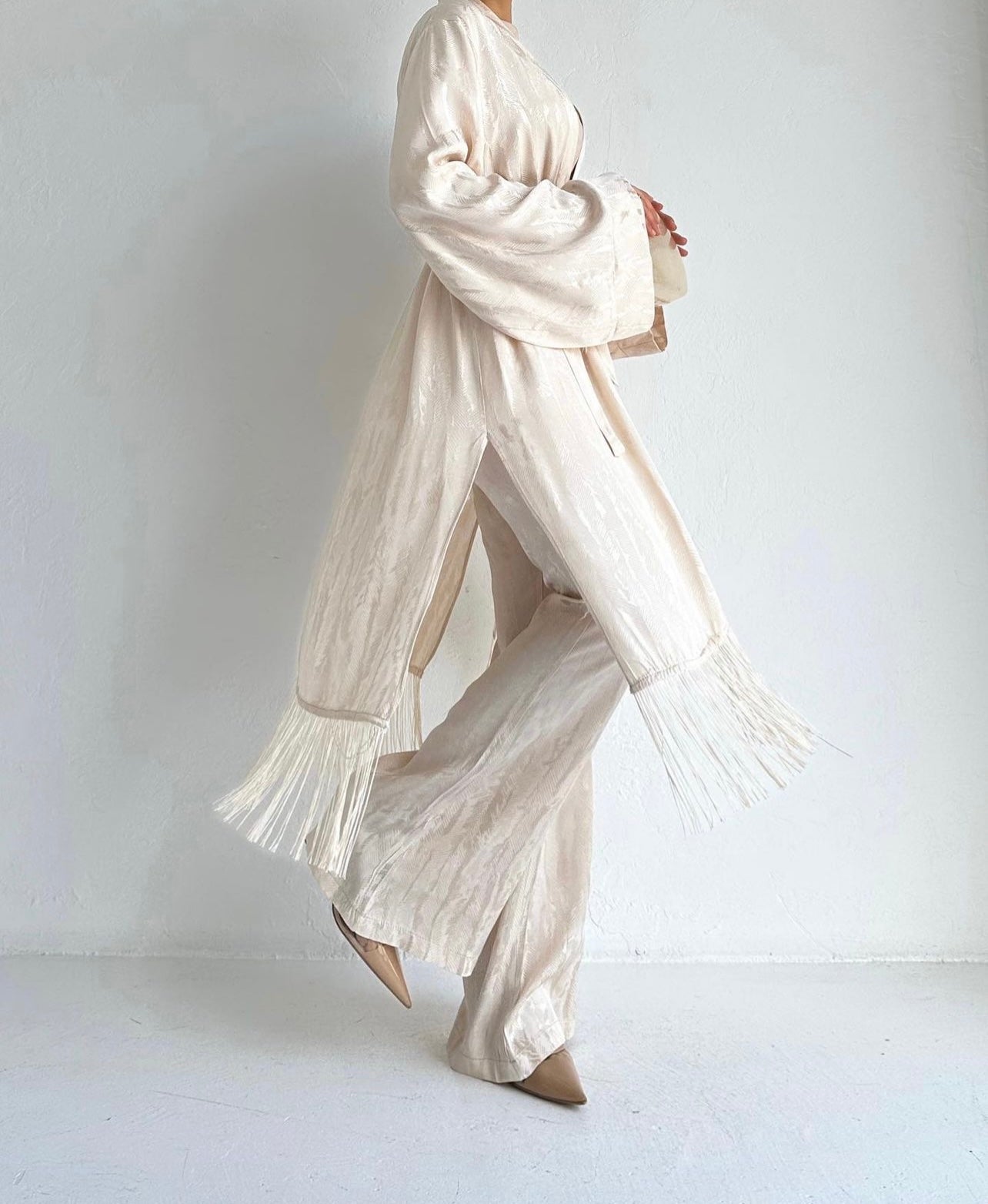 Elegant Dressy Cardigan Pant Set With Tassel