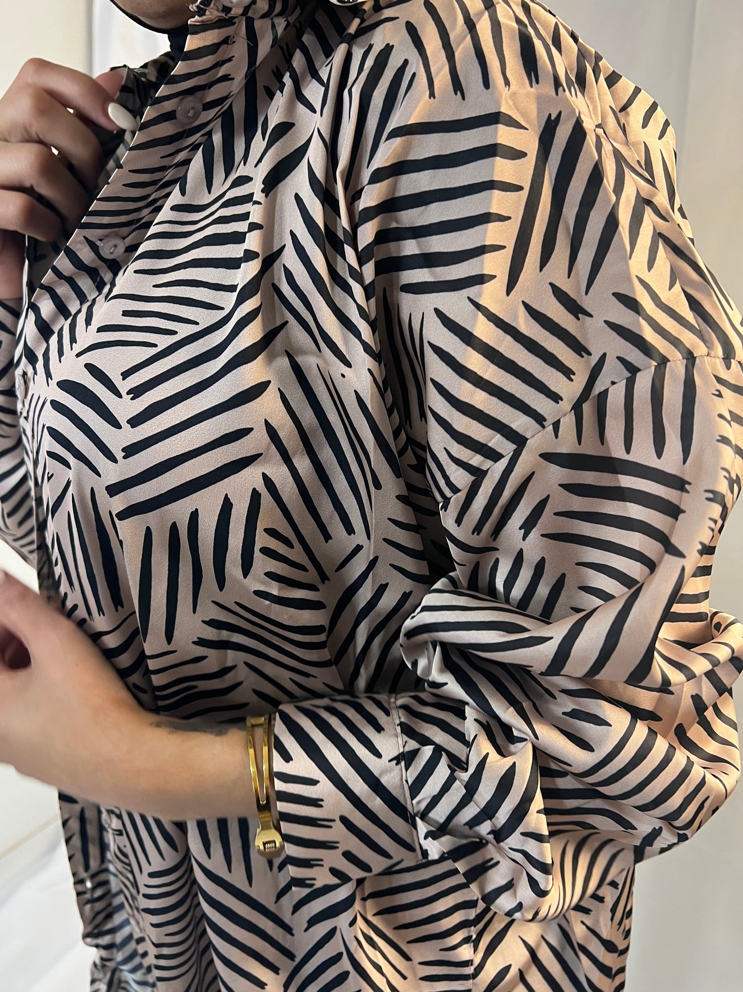 Blouse Satin Long Sleeve Button Up Tunic
