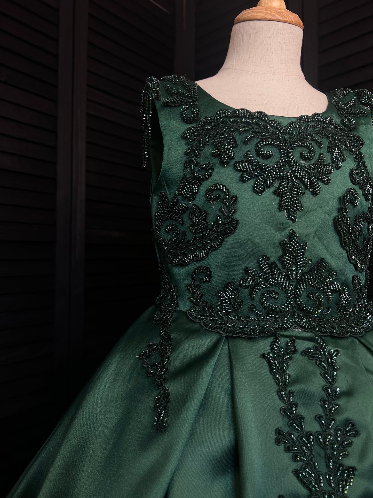 LANA Luxury GREEN Beaded lace Puffy Flower Girl Dress