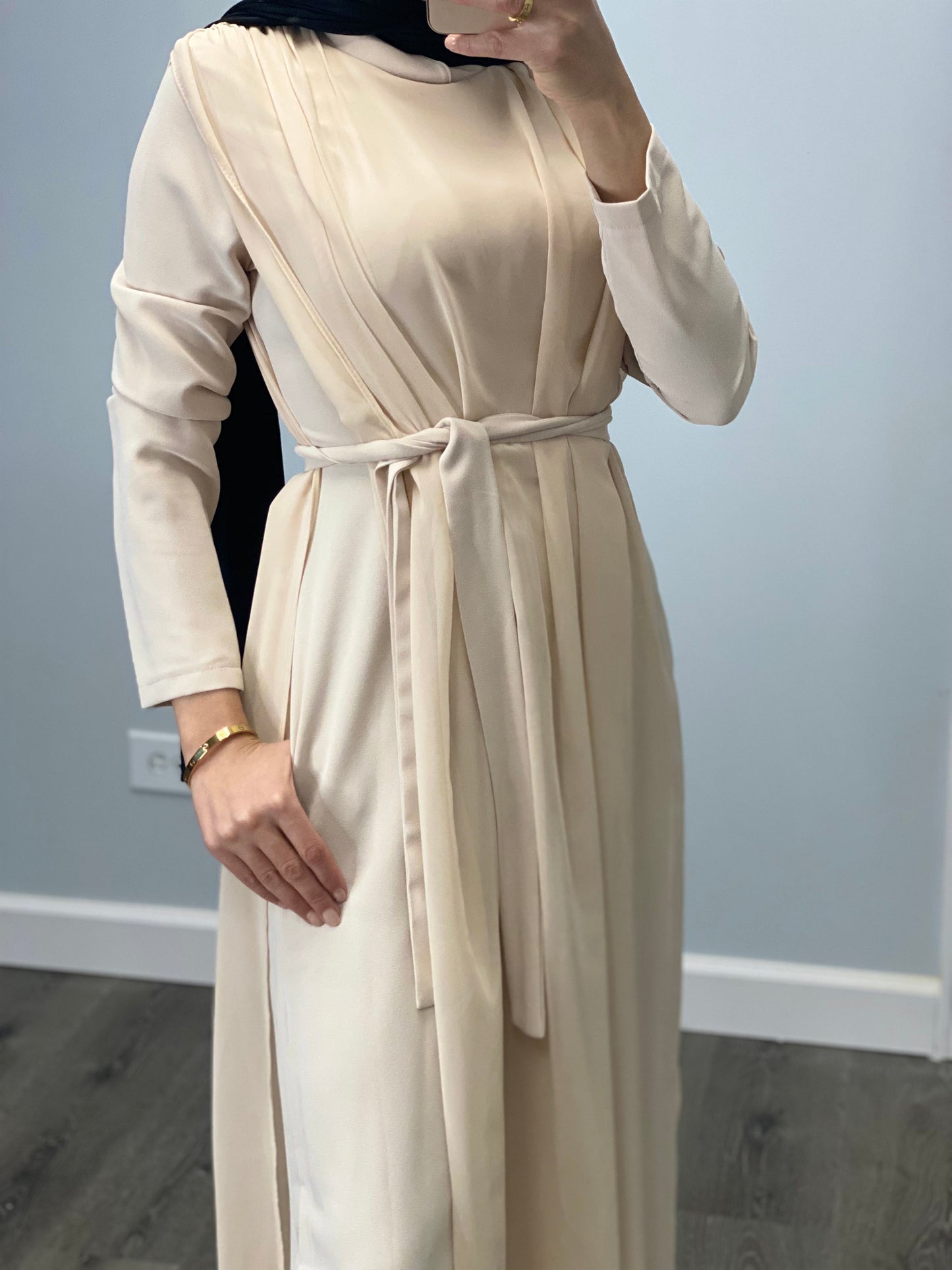 Long Sleeve Belted Chiffon Jumpsuit