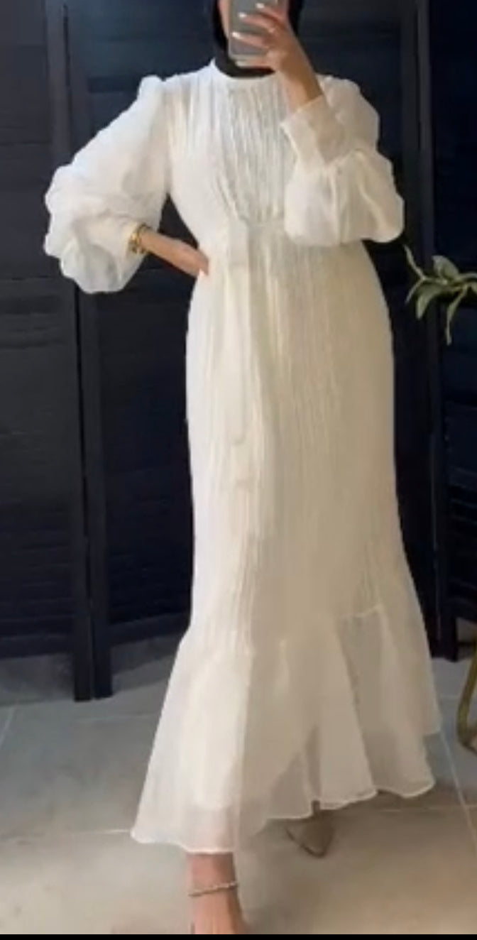 Long Sleeve Pleated Maxi Dress With Belt
