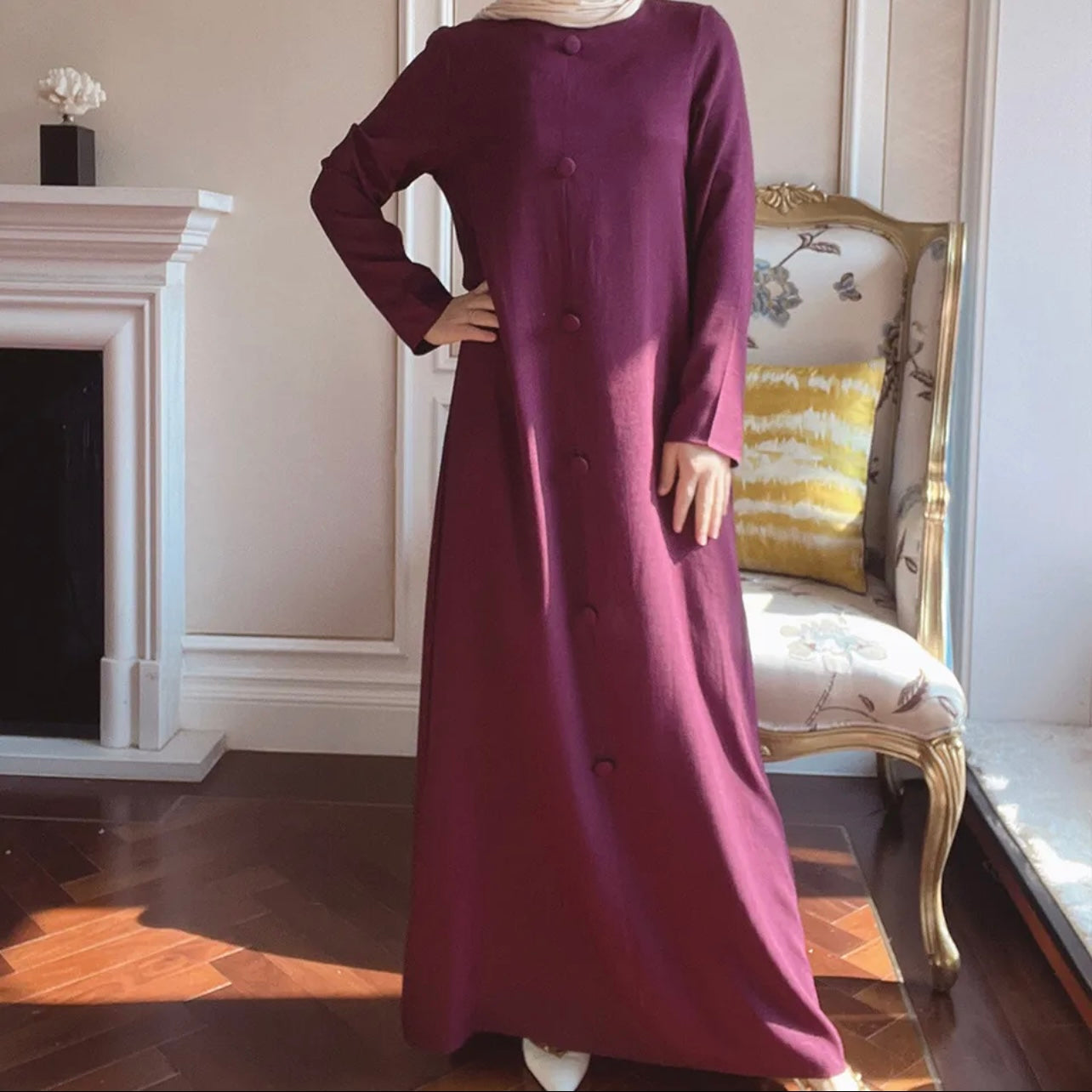 Women's Abaya Dress 3 Pieces Set With Tie-Wrap Skirt