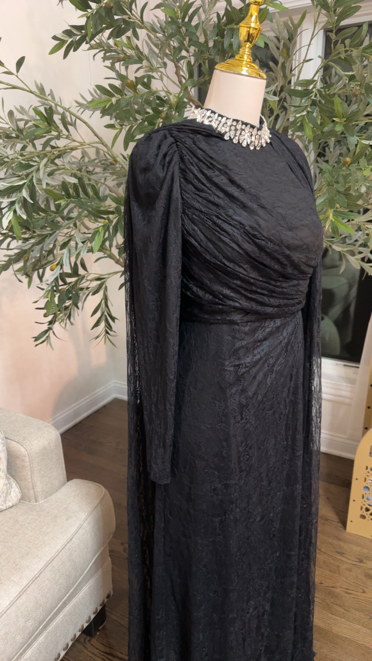 Crystal Grace Gown Turtle neck Lace Evening Dress