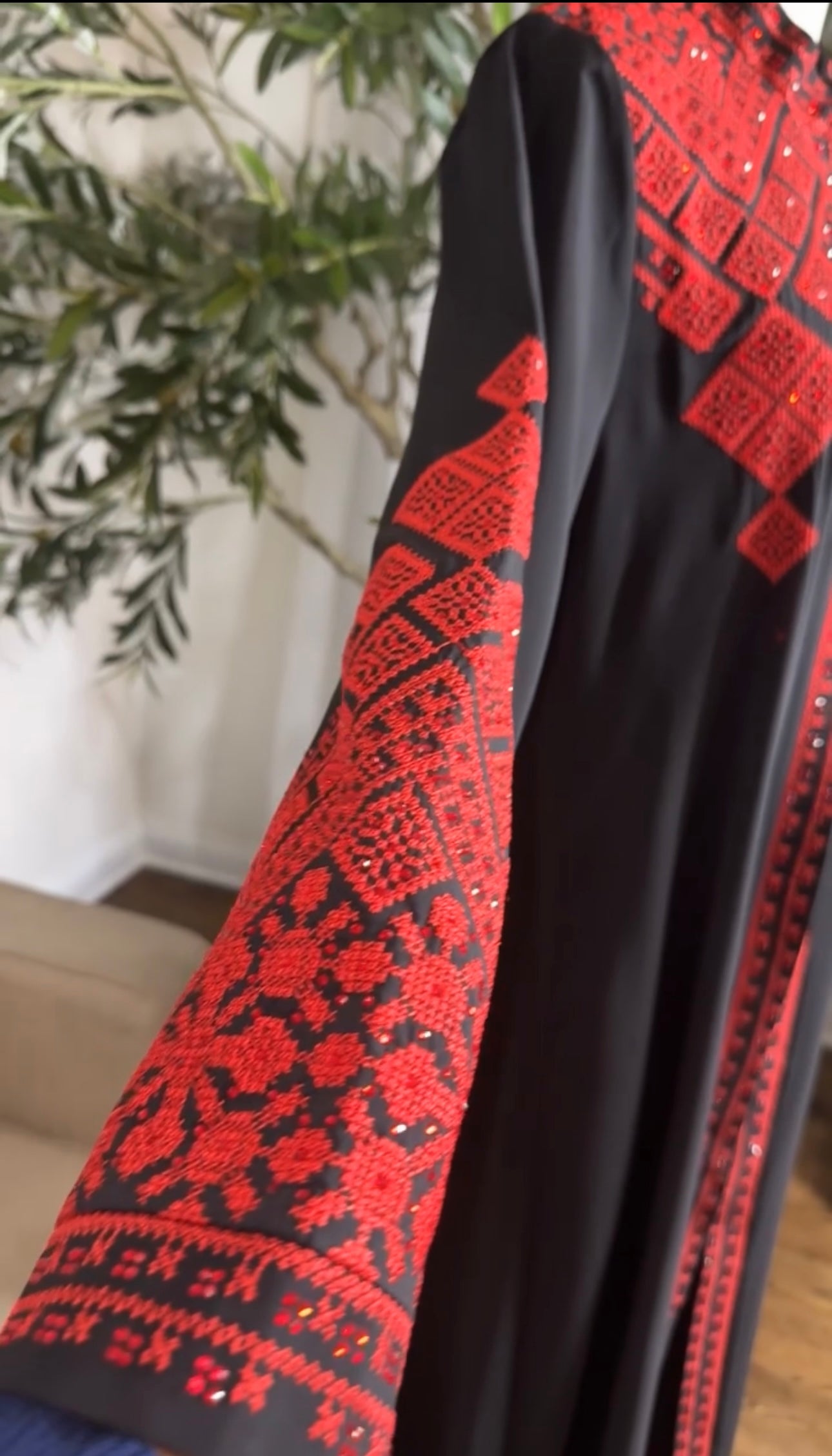 3 pcs Palestinian traditional embroidered tatreez open abaya Thobe