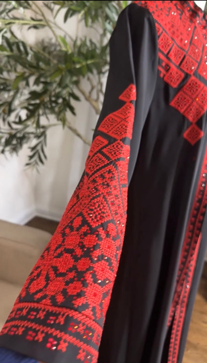 3 pcs Palestinian traditional embroidered tatreez open abaya Thobe