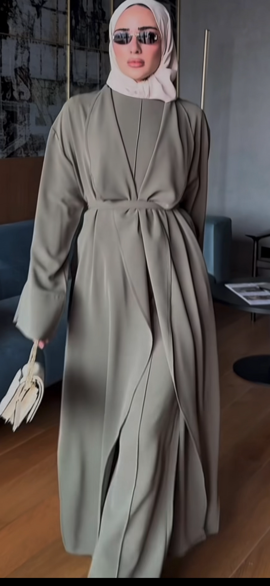 3 Pcs Modest Luxurious pants set with matching long cardigan abaya