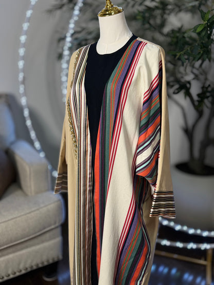 Butterfly oversized Crystal Beaded Modest traditional fabric shamigh Bisht Abaya set