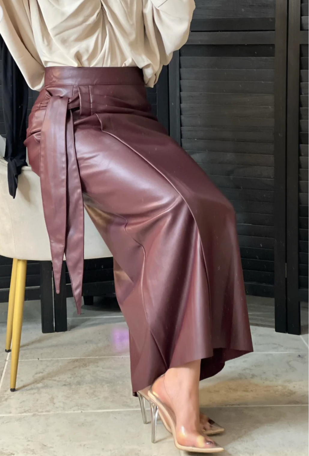 Faux Leather Long Skirt