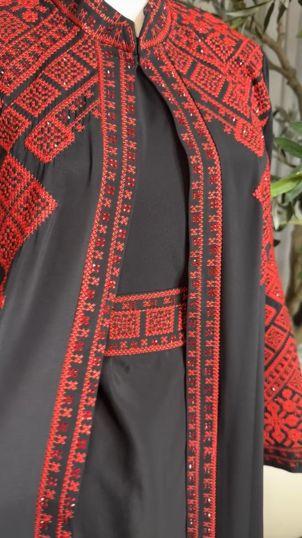 3 pcs Palestinian traditional embroidered tatreez open abaya Thobe