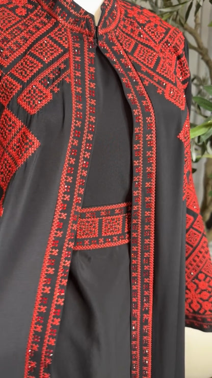 3 pcs Palestinian traditional embroidered tatreez open abaya Thobe