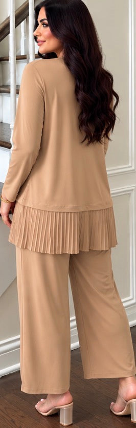 Long Sleeves Ruffled Hem Tunic and Ankle pants set