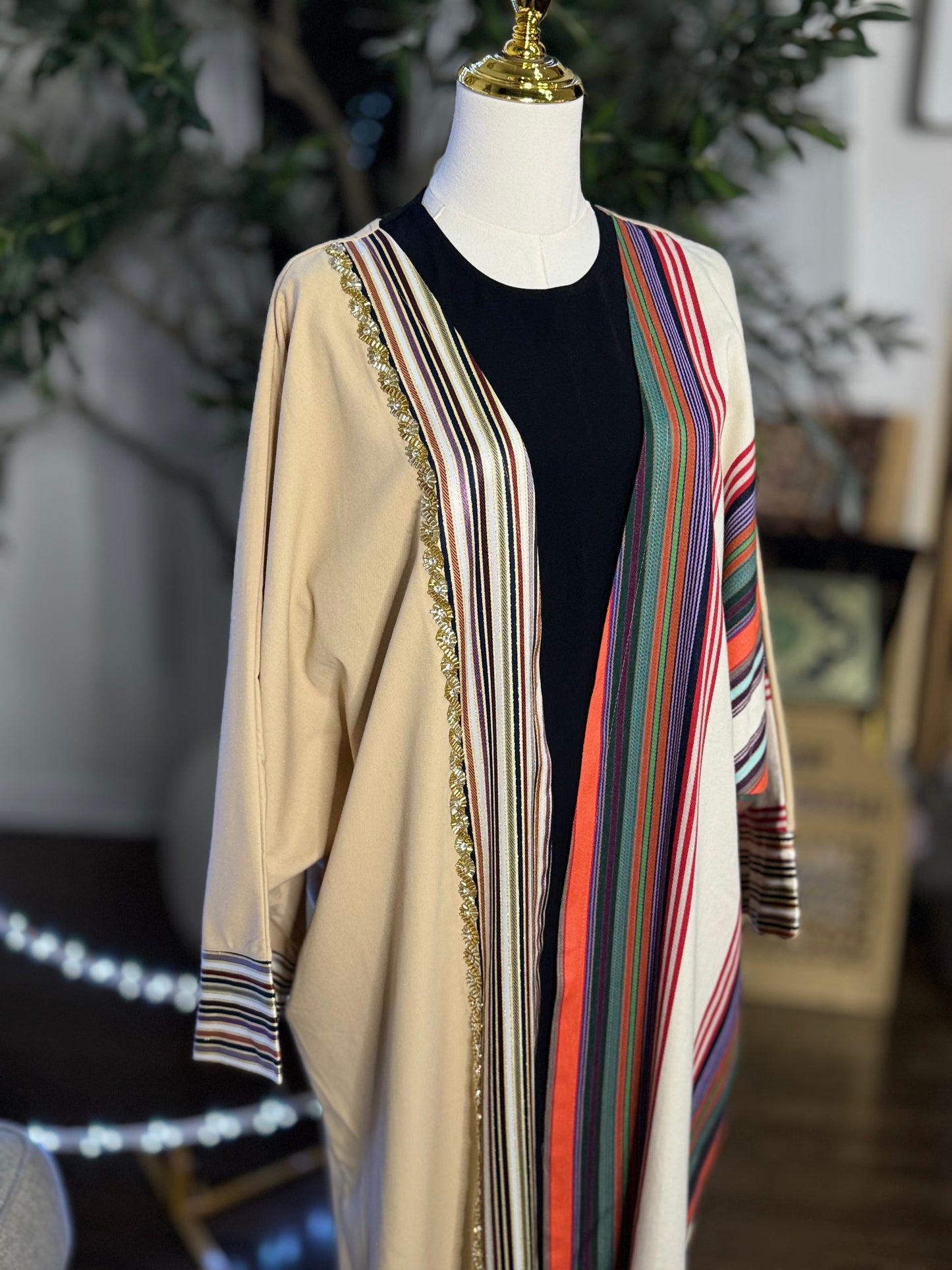 Butterfly oversized Crystal Beaded Modest traditional fabric shamigh Bisht Abaya set