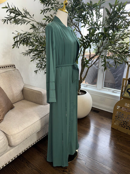 3 Pcs Elegant Rhinestone Embellished open Abaya with belt