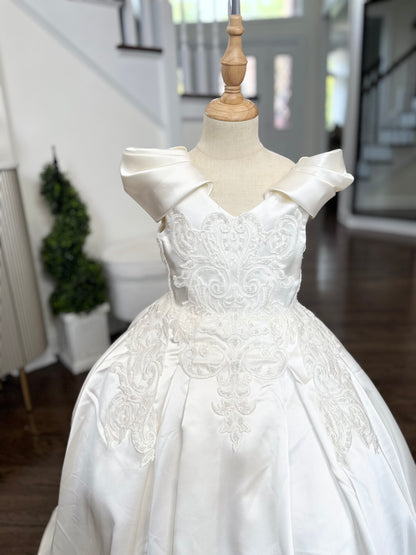 Aida Luxury Off White Beaded lacePuffy Flower Girl Dress