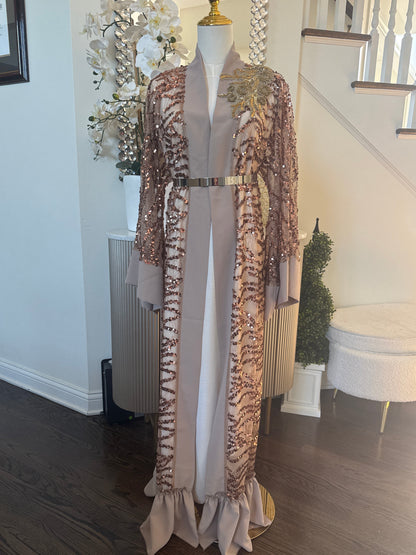 Golden Sequence Elegance Ruffled Open Abaya
