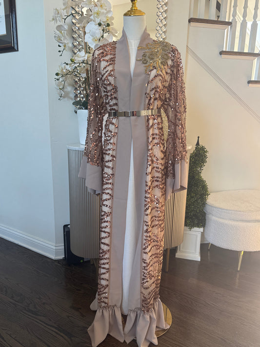 Golden Sequence Elegance Ruffled Open Abaya