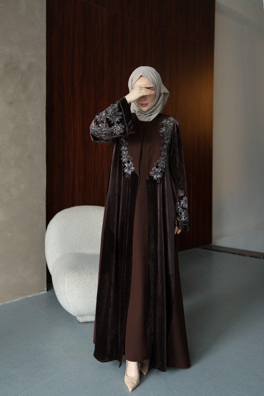 Velvet Beaded A Line Abaya set