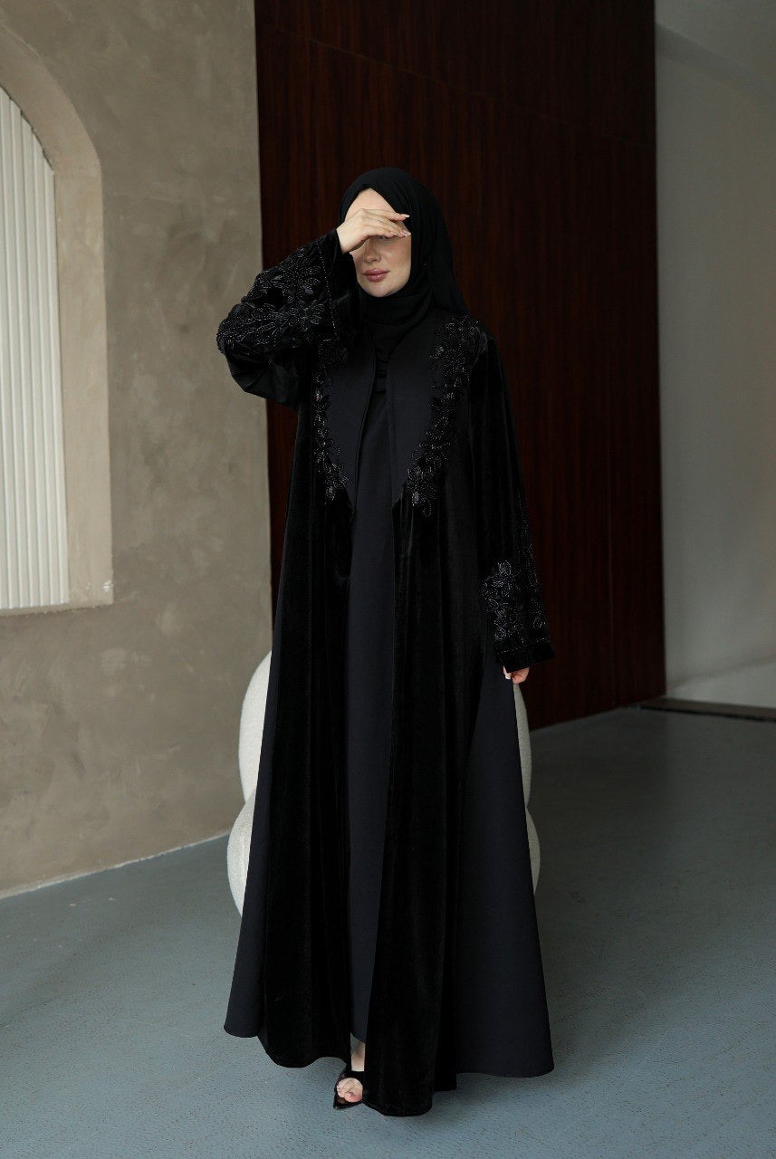 Velvet Beaded A Line Abaya set
