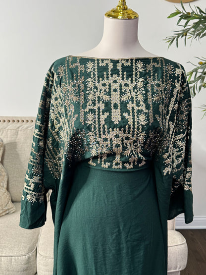 Traditional Embroidered Modest Dress with Adjustable Waist