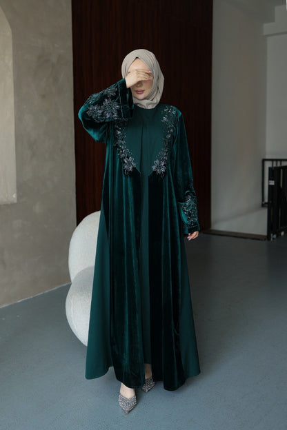 Velvet Beaded A Line Abaya set