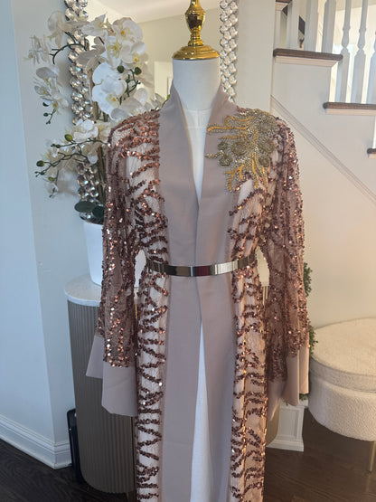 Golden Sequence Elegance Ruffled Open Abaya
