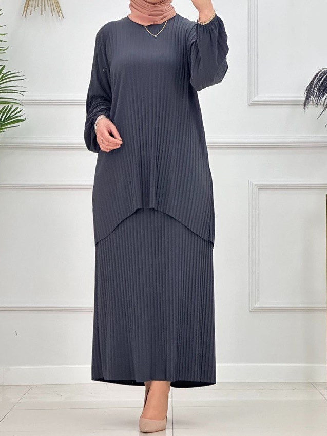 2 Pcs pleated Lycra Skirt set