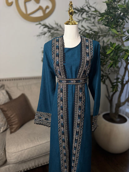 3 pcs Palestinian traditional embroidered tatreez open abaya Thobe