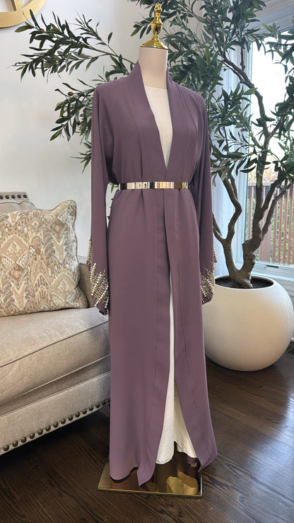 Lavander Pearl and Bead Open Abaya