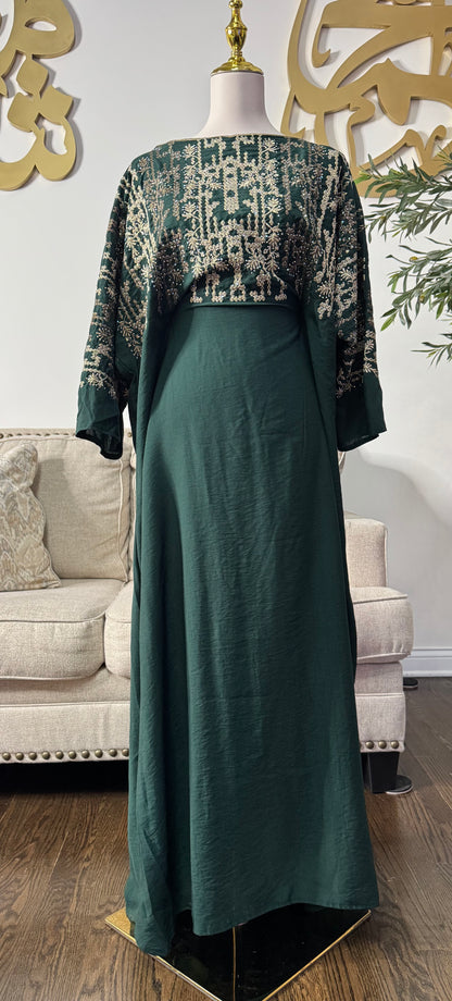Traditional Embroidered Modest Dress with Adjustable Waist