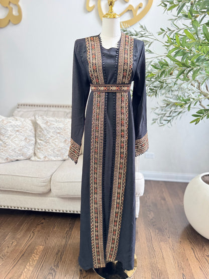 3 pcs Palestinian traditional embroidered tatreez open abaya Thobe