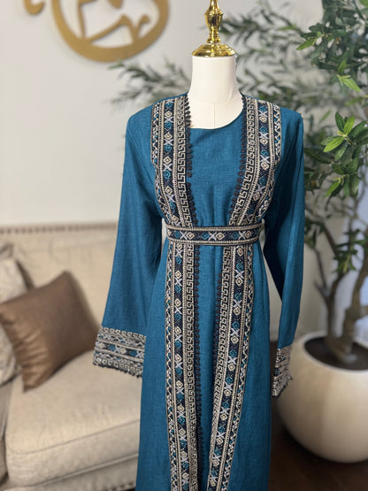 3 pcs Palestinian traditional embroidered tatreez open abaya Thobe