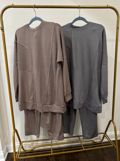 Everyday Modest Gray Two-Piece Set with Embellishments