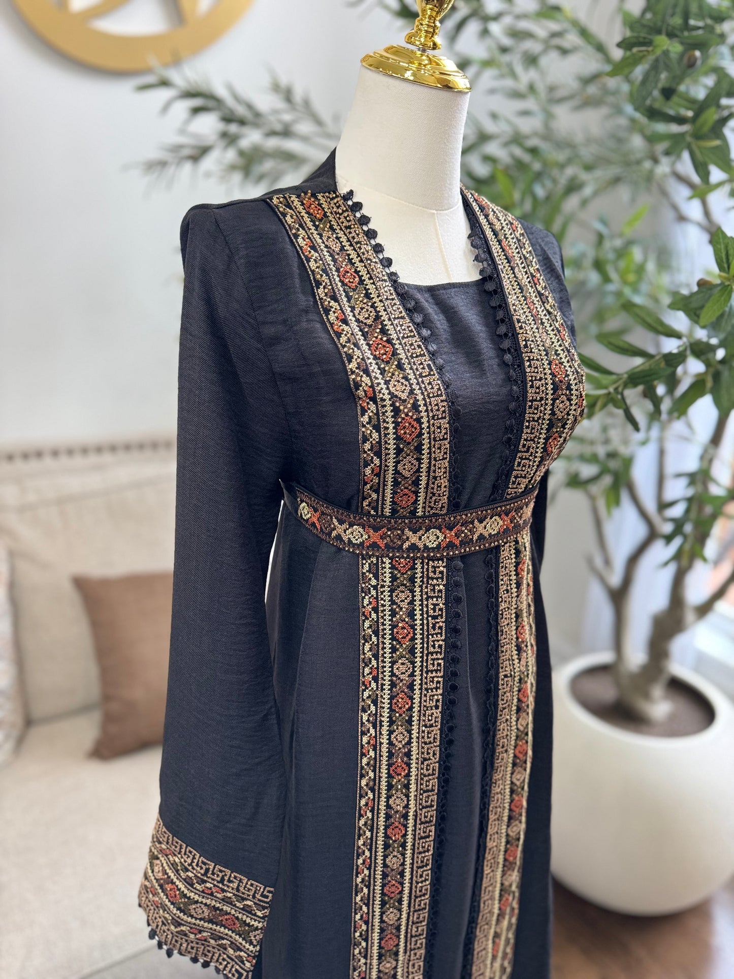 3 pcs Palestinian traditional embroidered tatreez open abaya Thobe