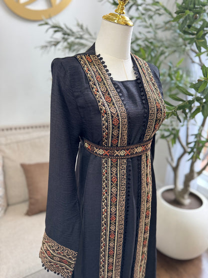3 pcs Palestinian traditional embroidered tatreez open abaya Thobe