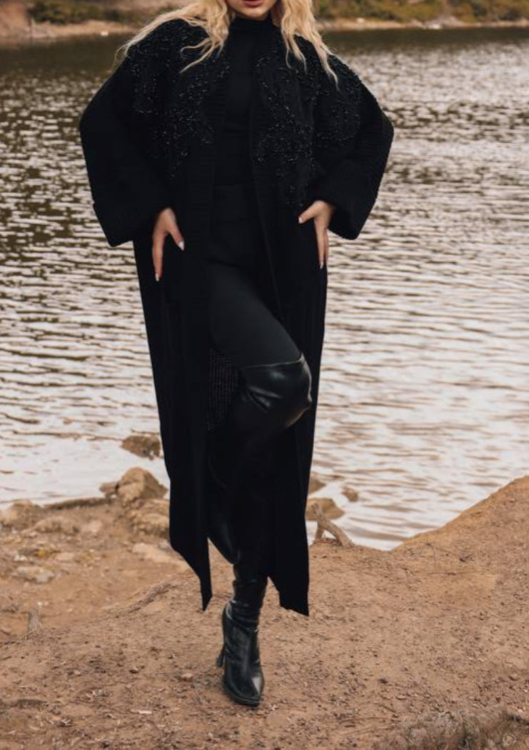 Embellished Beaded Knit Long Cardigan Jacket