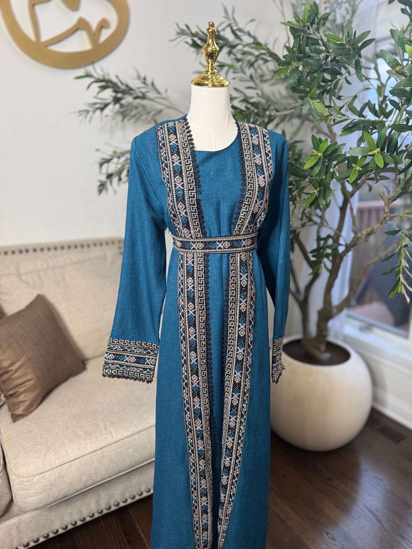 3 pcs Palestinian traditional embroidered tatreez open abaya Thobe