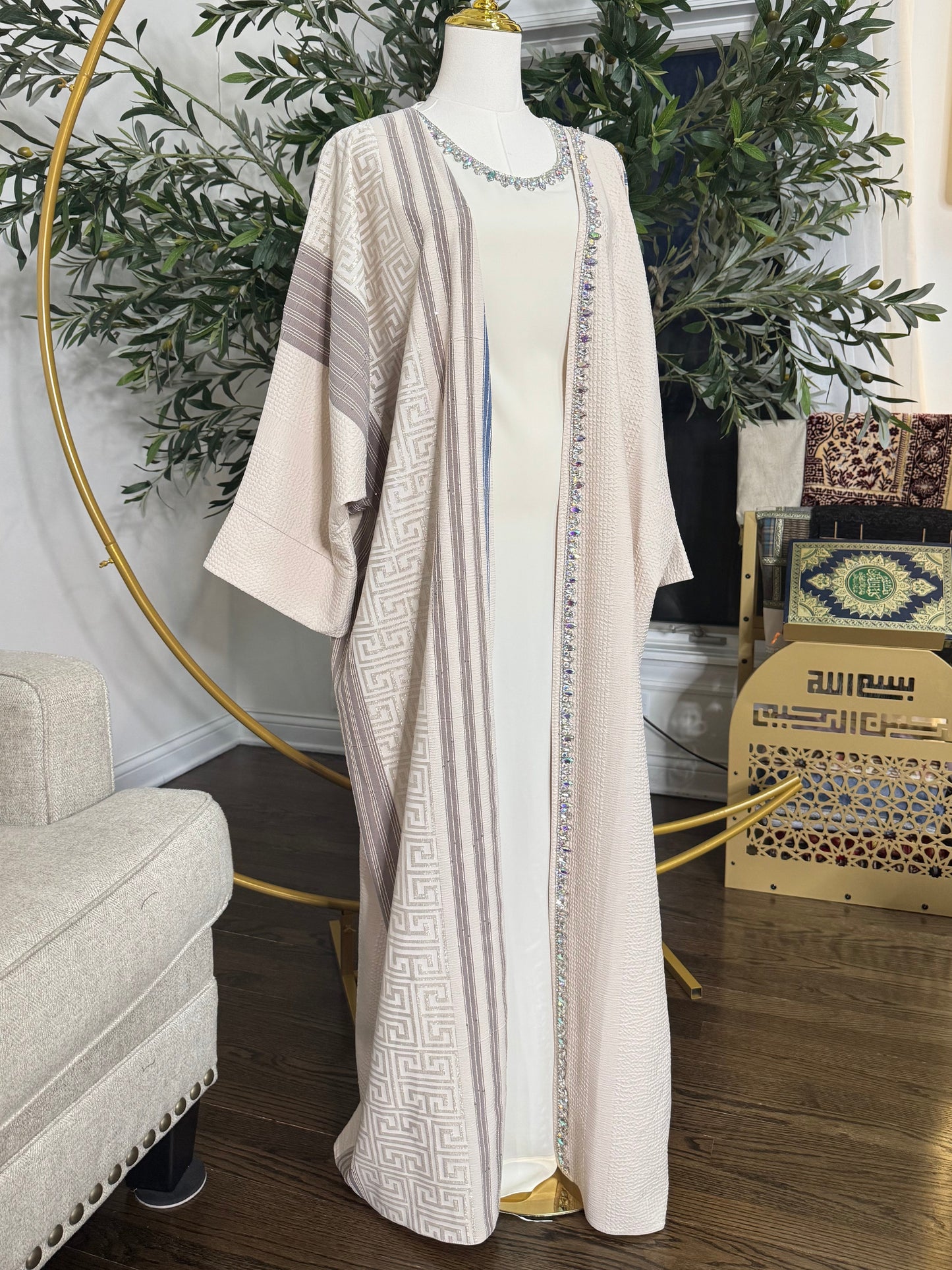 1 pcs Butterfly Crystal Beaded embellished Modest Ivory Abaya Bisht