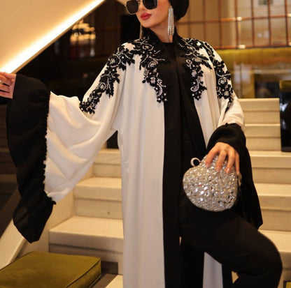 Handwork Beaded Chest and Shoulders open Abaya