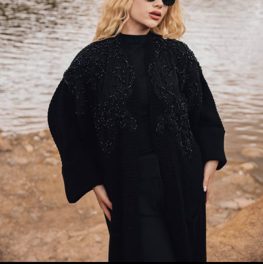 Embellished Beaded Knit Long Cardigan Jacket