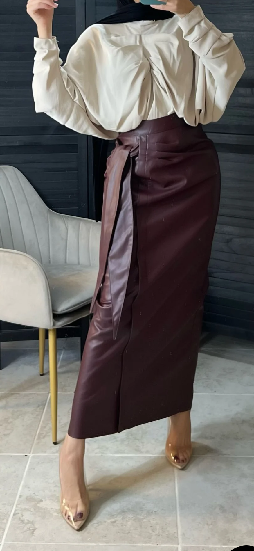 Faux Leather Long Skirt