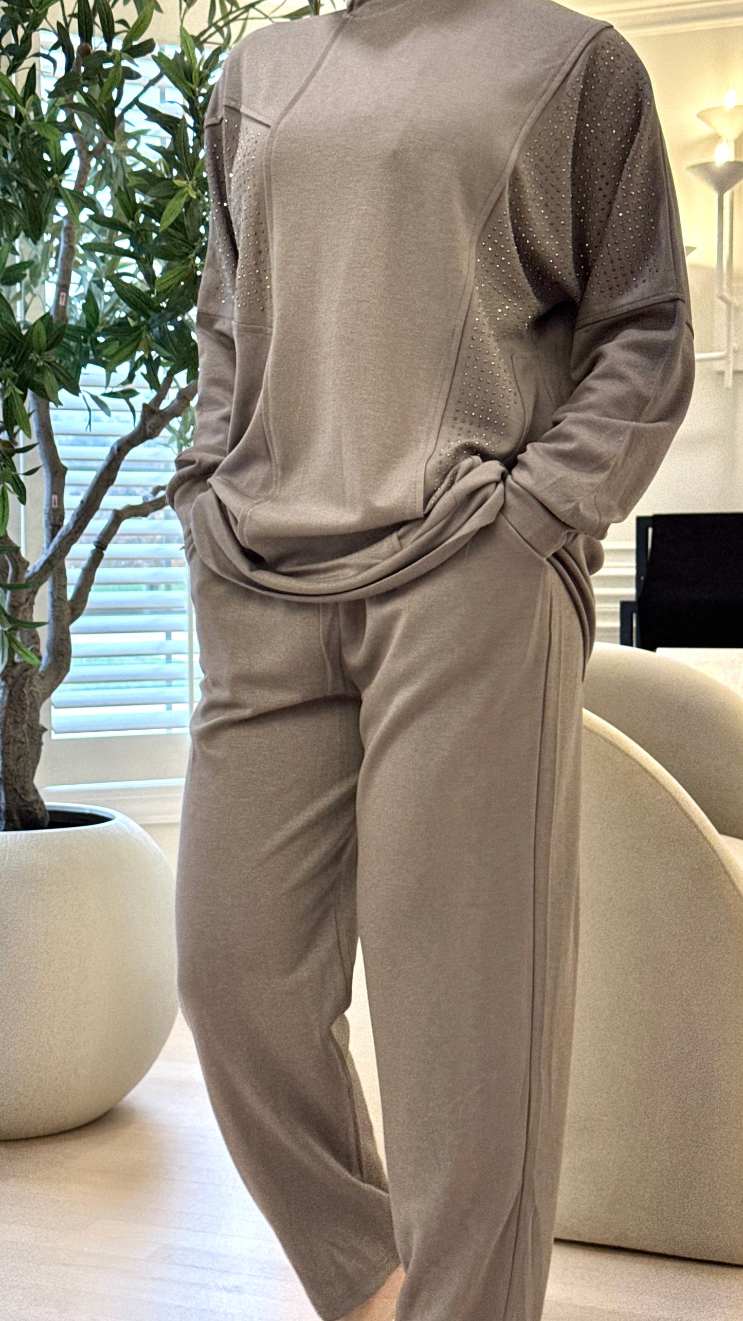 Everyday Modest Gray Two-Piece Set with Embellishments