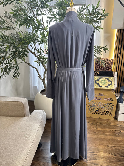 3 Pcs Elegant Rhinestone Embellished open Abaya with belt