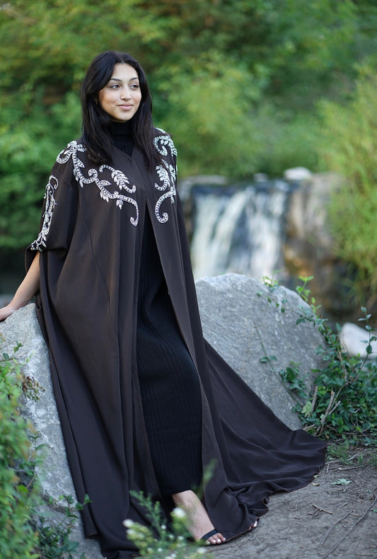 LUXURY BROWN EMBELLISHED ABAYA DUBAI CAPE