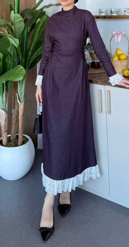 Lace Trim Denim Elegance Dress
